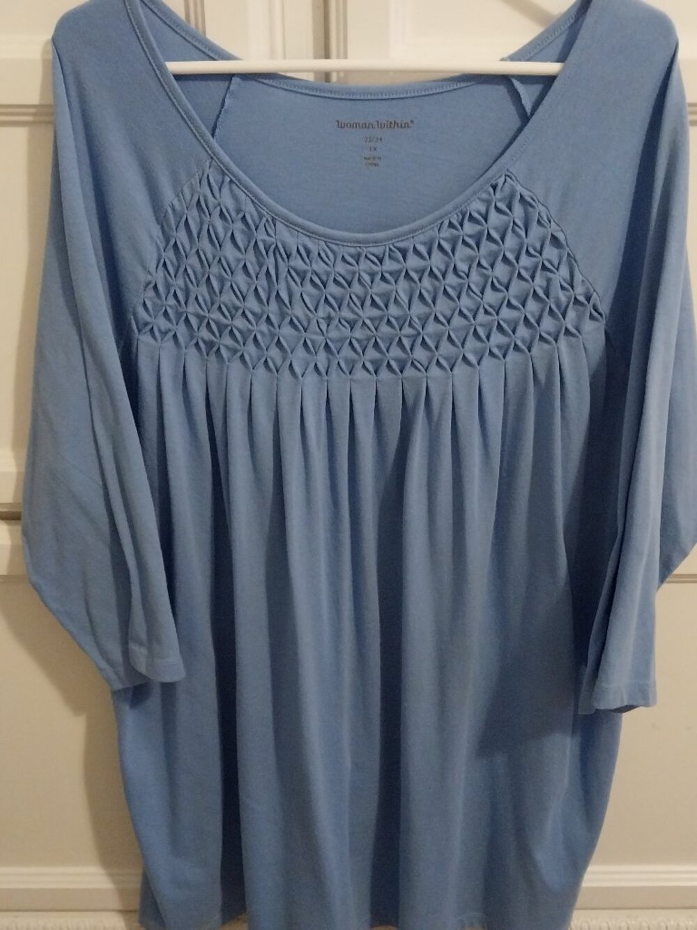 💗Woman Within Top 1X 22-24 Blue 3/4 Sleeves NWOT💗